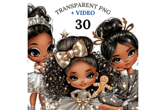 30 Black Girl Christmas Clipart: Editorial Illustrations