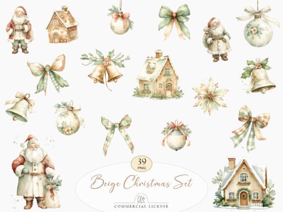 39 PNG Beige Christmas Clipart Set Review