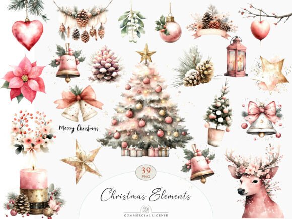 39 PNG Elegant Christmas Elements: Illustrations for Branding