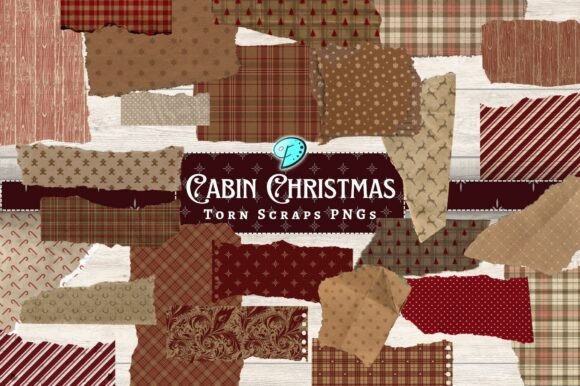 Cabin Christmas Torn Scraps PNGs: Illustrations Review
