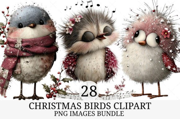 Christmas Birds Clipart Bundle: Illustrations