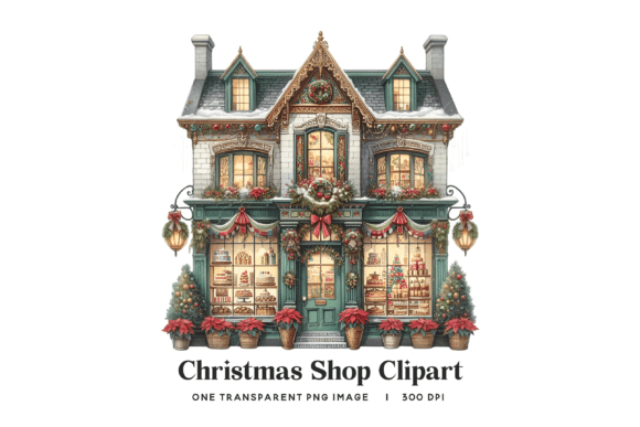 Christmas Boutique Storefront PNG: Illustrations for Branding