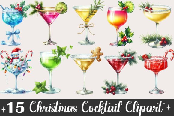 Christmas Cocktail Clipart: Illustrations for Branding