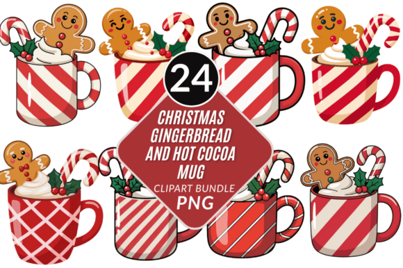 Christmas Gingerbread and Hot Cocoa Mug Illustrations