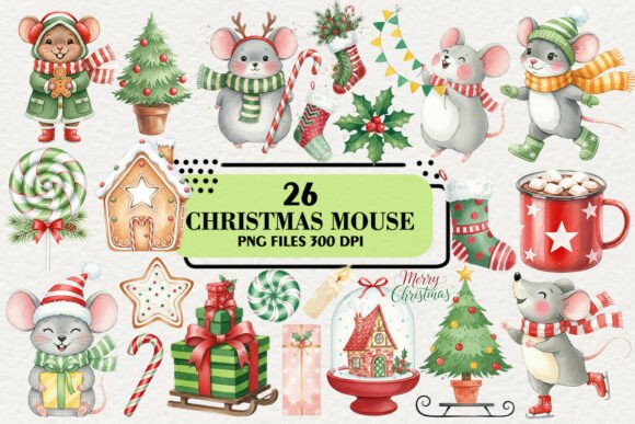 Cute Christmas Mouse Clipart: Festive Illustrations