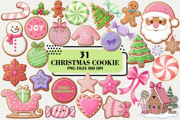 Cute Christmas Sugar Cookie Clipart: Festive Illustrations