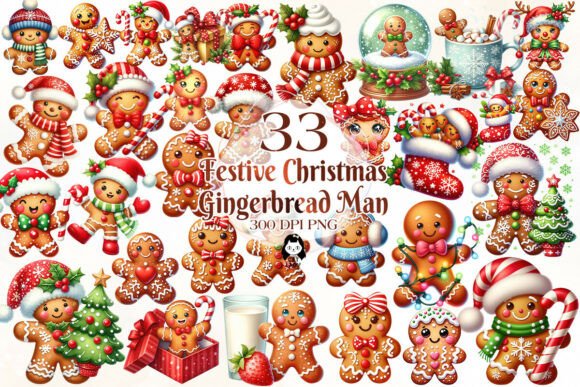 Festive Christmas Gingerbread Clipart Illustrations