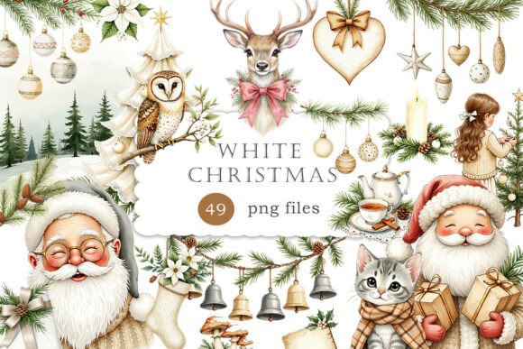 Festive White Christmas Decorations PNG Illustrations