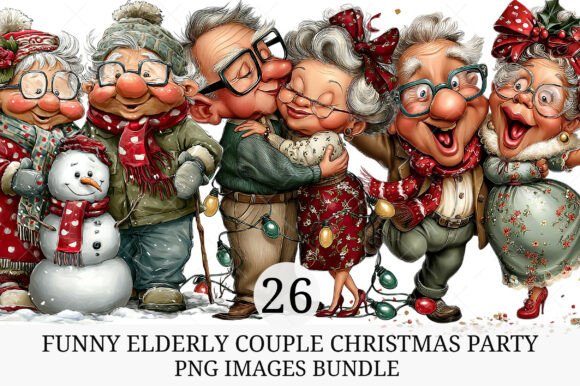 Funny Elderly Couple Christmas Party PNG Review