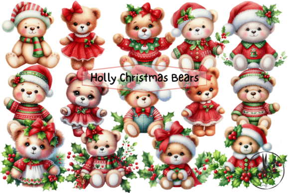 Holly Christmas Bears: Festive Illustrations for Bloggers