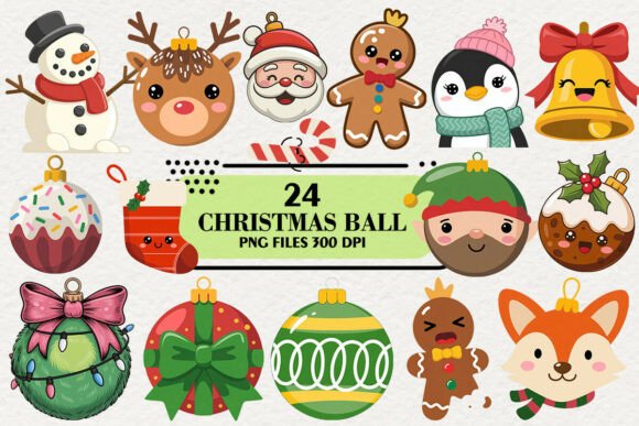 Kawaii Christmas Ball Clipart: Cute Illustrations