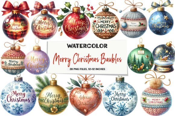 Merry Christmas Baubles Clipart: Illustrations Review
