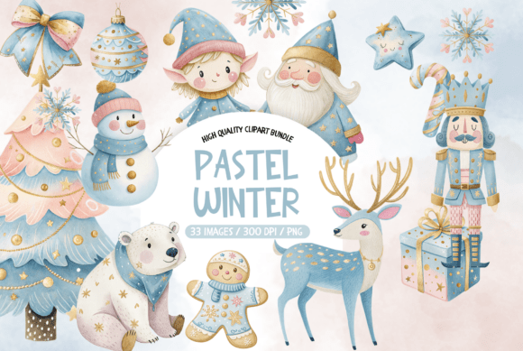 Pastel Winter Christmas Clipart Set: Soft Illustrations