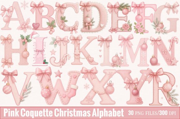 Pink Coquette Christmas Alphabet Bundle: Illustrations