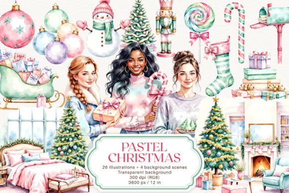 Pink Pastel Christmas Illustrations Review