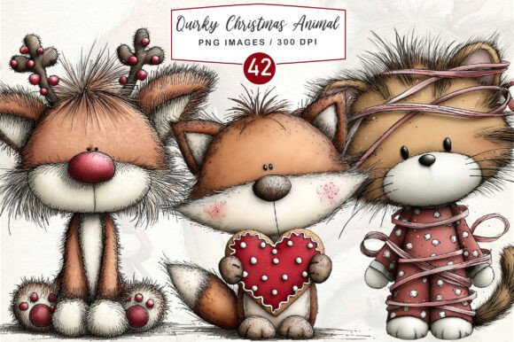 Quirky Christmas Animal Illustrations for Branding