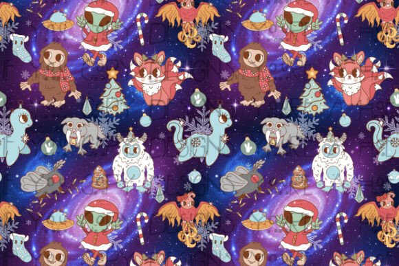 Seamless Cryptid Christmas Design: Illustrations