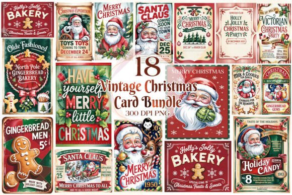 Vintage Christmas Card Quotes Bundle & Illustrations
