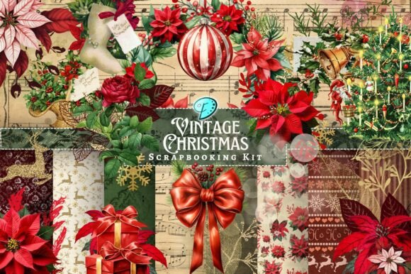 Vintage Christmas Scrapbooking Kit: Illustrations
