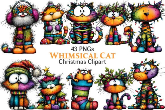 Whimsical Christmas Cat Clipart: Festive Illustrations