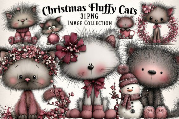 Whimsical Christmas Fluffy Cats Clipart Review
