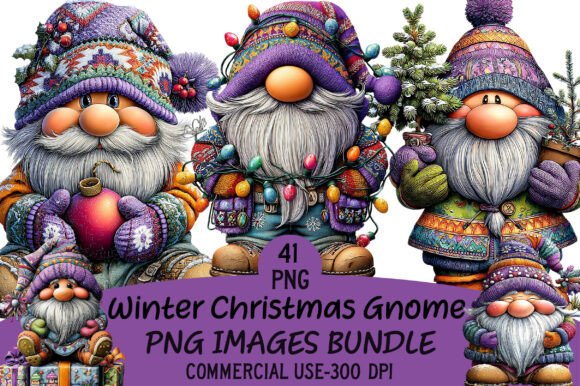 Winter Christmas Gnome Clipart Bundle: Illustrations